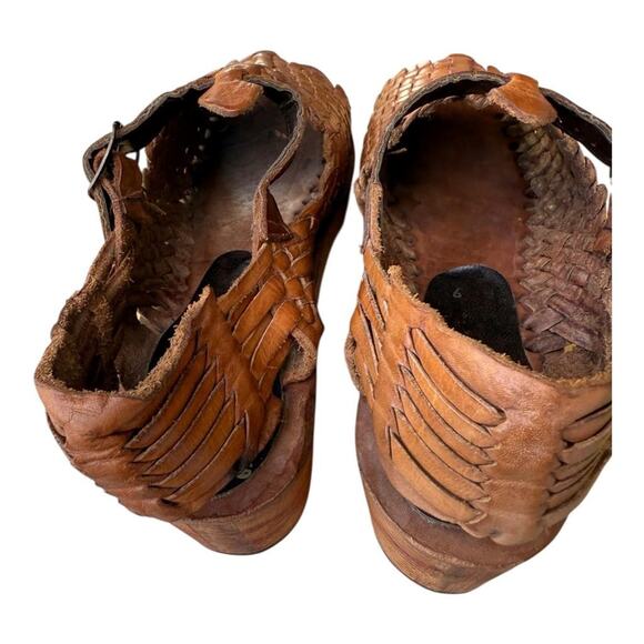 Vintage STUFF by Frank Sbicca Platform Cut Out Wood Wedge Sandal Women size 6 - Picture 9 of 10